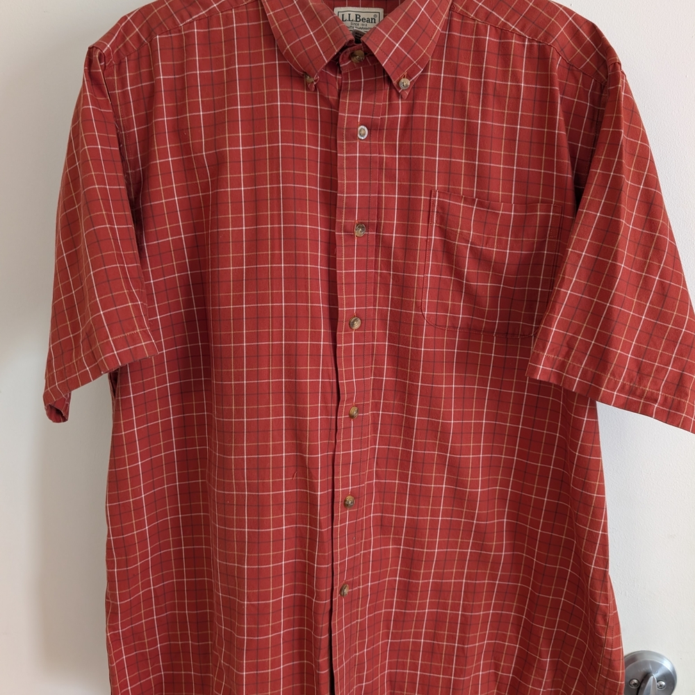 L.L. Bean Short-Sleeve Red Plaid Button-Down Shirt